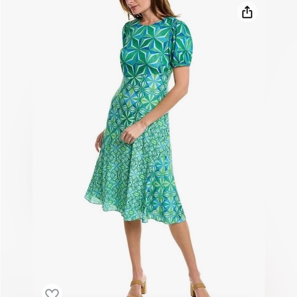 Donna Morgan Jewel Neck Bias Slip Dress with Short Ruched Sleeve and back zipper - Picture 1 of 8